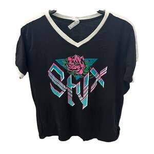 STYX North American Tour Ringer T-Shirt LAT Apparel Women’s LG Black Teal Rose